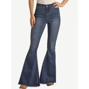 Rock & Roll Denim Jeans Womens 29 Bell Bottom Stretch High Rise Blue Dark Wash